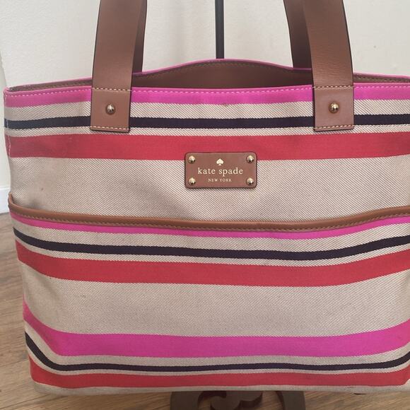 Kate Spade Oak Island Cotton Magazine Tote with Leather Handles - Picture 2 of 8